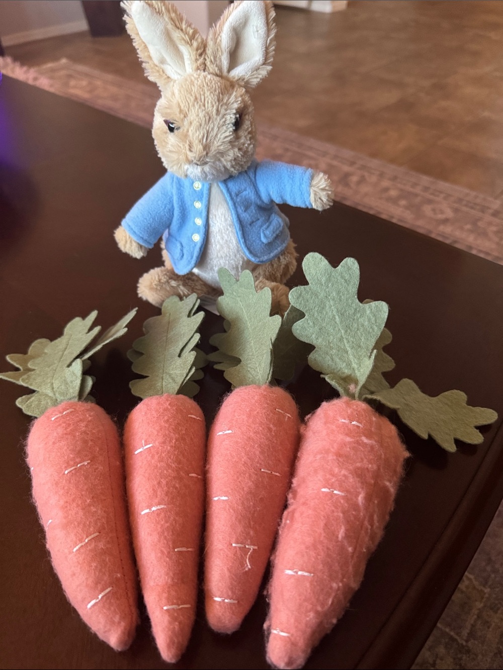 Plush Bunny with Felt Carrots - Blue Jacket